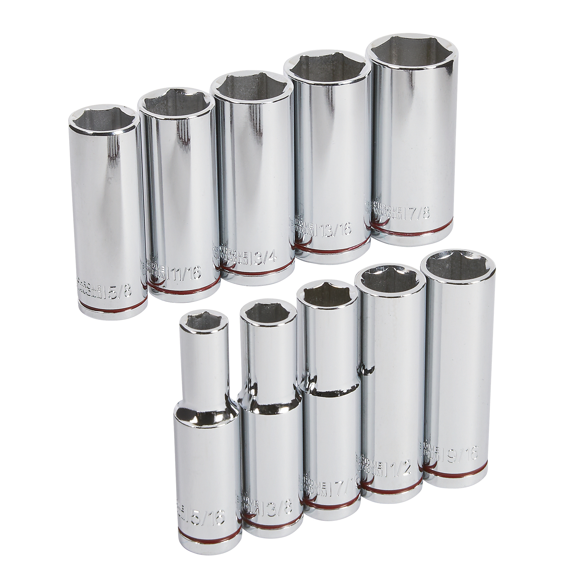 Ironton 6-Pt. Deep Socket Set, 10-Pc., SAE, 3/8in. Drive, Chrome Vanadium Steel